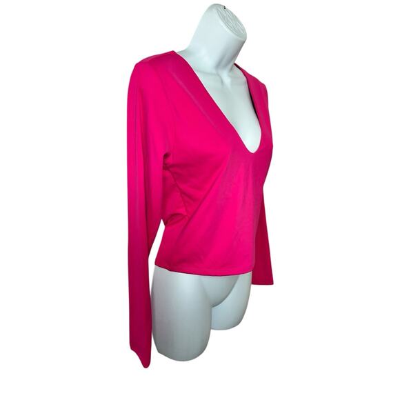 Forever 21 Contour Sculpt Shape V-Neck Long-Sleeve Crop Top Sz Large Pink New - Picture 4 of 8
